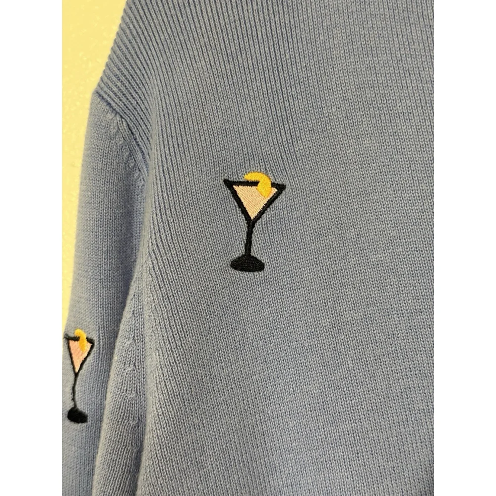 Alexandra Bartlett Women L Cardigan Sweater Cocktail Martini Blue Embroidery Y2K - Picture 2 of 4